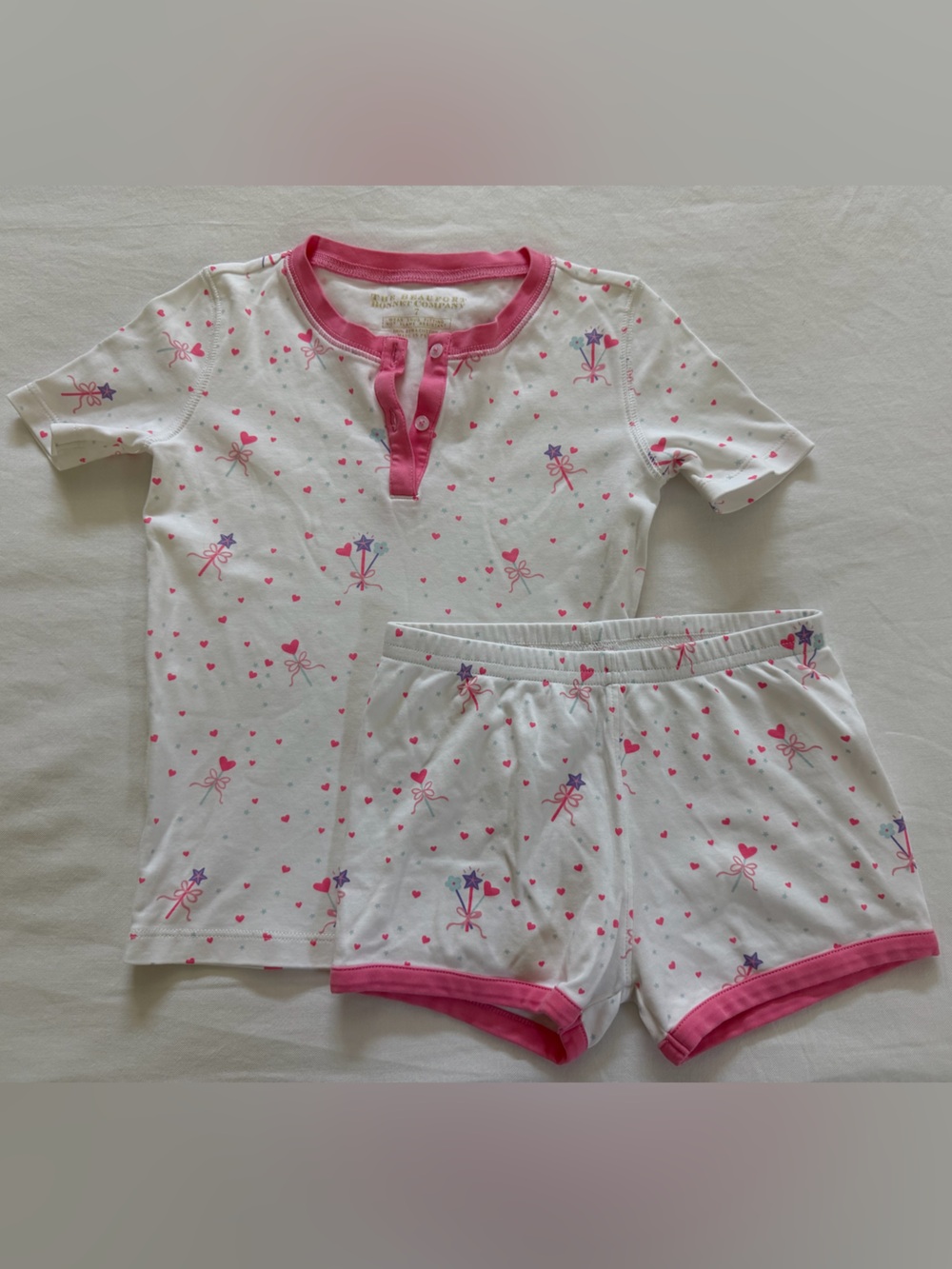 The Beaufort Bonnet Company White & Pink Short Sleeve Pajama Set